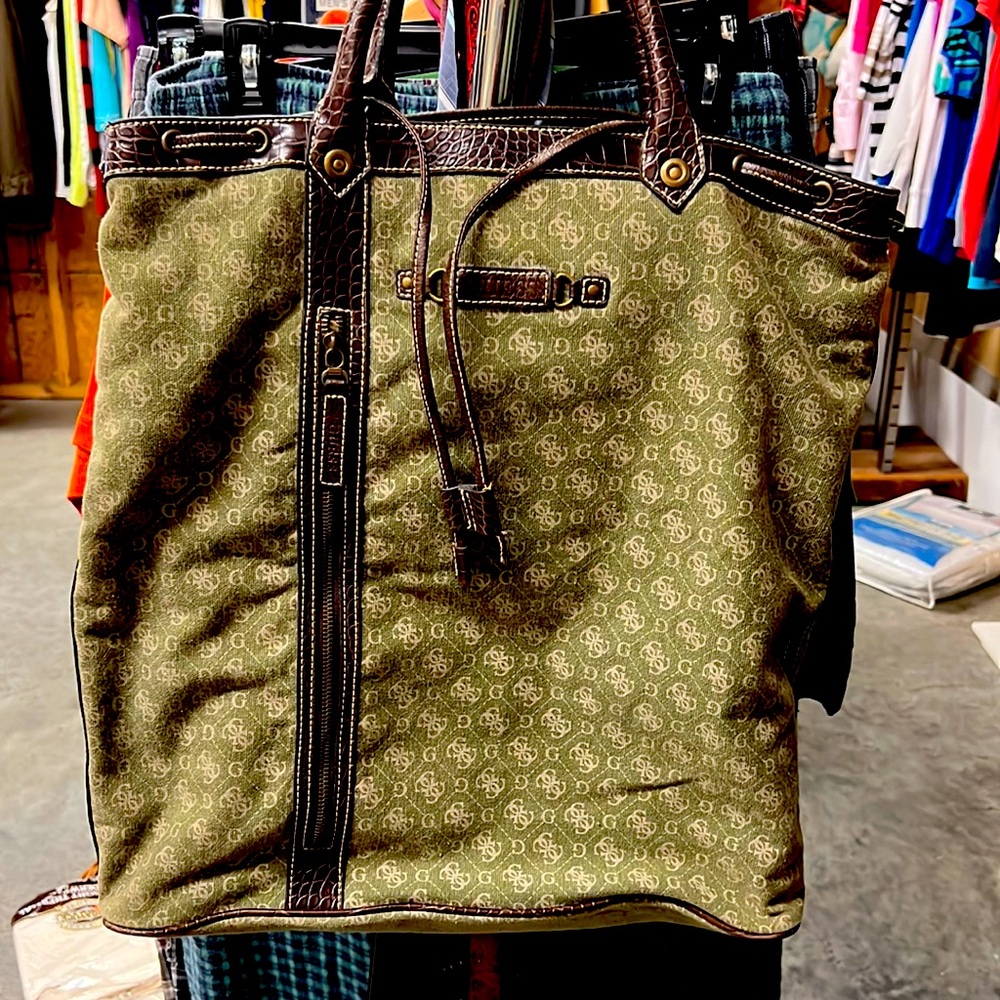 Guess canvas and leather tote, 16 x 18